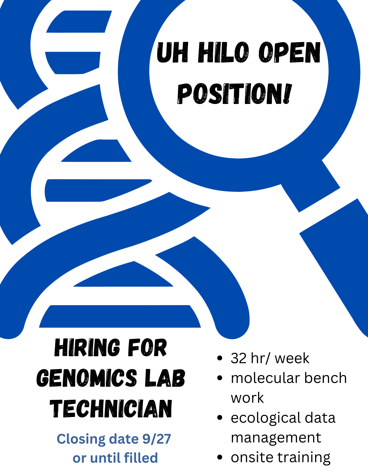 UH Hilo Genomics Lab Technician Flyer